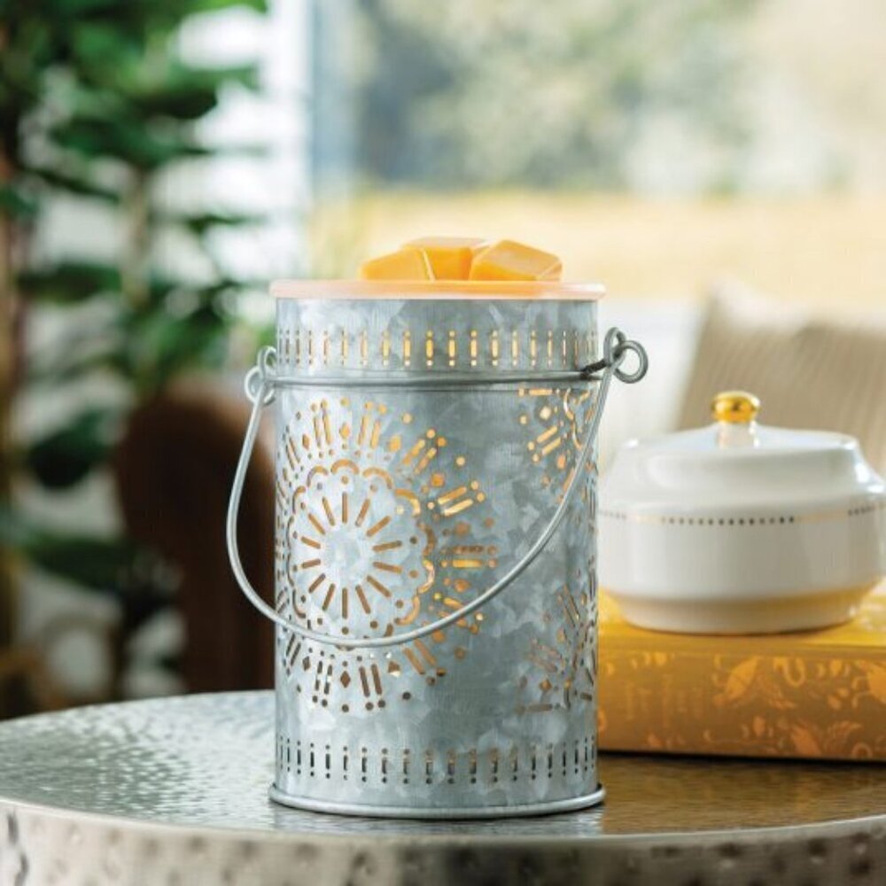 Galvanized Tin Illumination Electric Fragrance Warmer Sunburst Pattern NWT